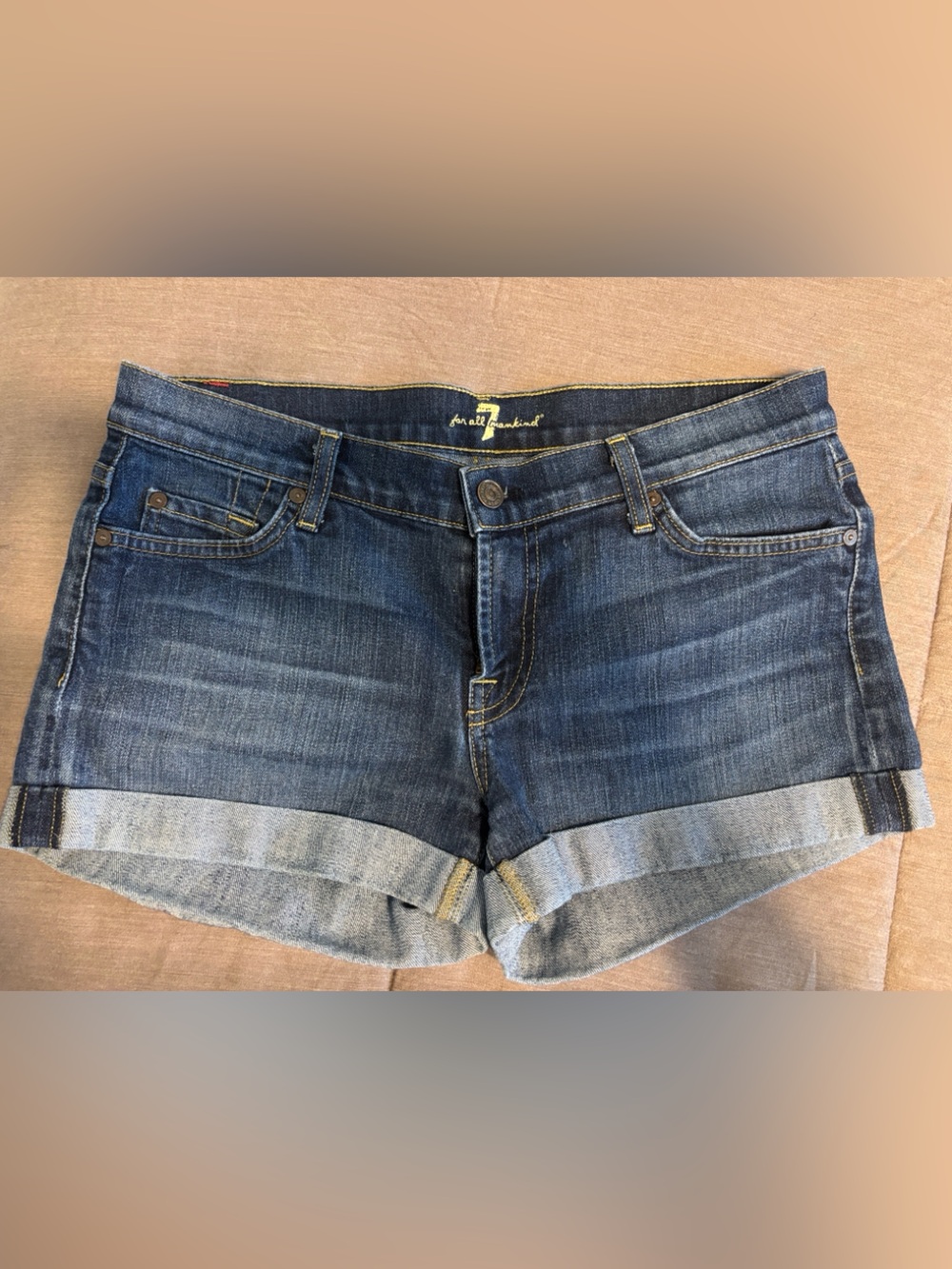 7 For All Mankind Dark Blue Denim Shorts
